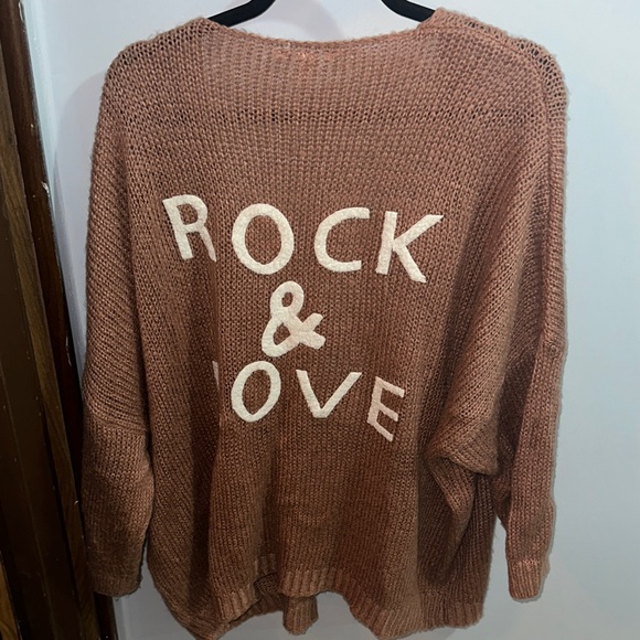 Elan Sweaters - Elan Cozy Brown Cardigan with 'Rock & Love' Motif
